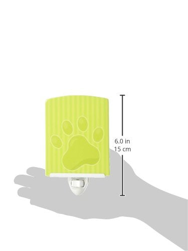 Caroline's Treasures BB7074CNL Puppy Pawprint Green Stripes Ceramic Night Light Compact, UL-Certified, Ideal for Bedroom, Bathroom, Nursery, Hallway, Kitchen, 6x4x3, Multicolor