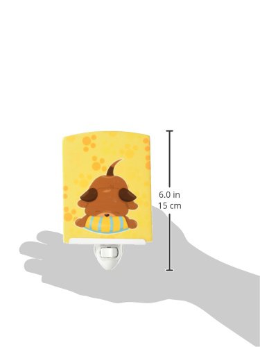 Caroline's Treasures BB7076CNL Puppy on Yellow Pawprints Ceramic Night Light Compact, UL-Certified, Ideal for Bedroom, Bathroom, Nursery, Hallway, Kitchen, 6x4x3, Multicolor