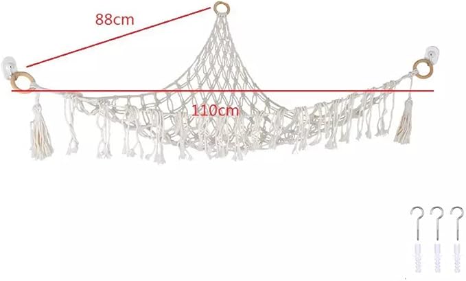 Stuffed Animal Hammock Toy Net Plush Toy Hanging Organizer with Macrame Tassels Stuffed Animal Holder Display Corner Boho Large Storage Mesh Net for Playroom Bedroom