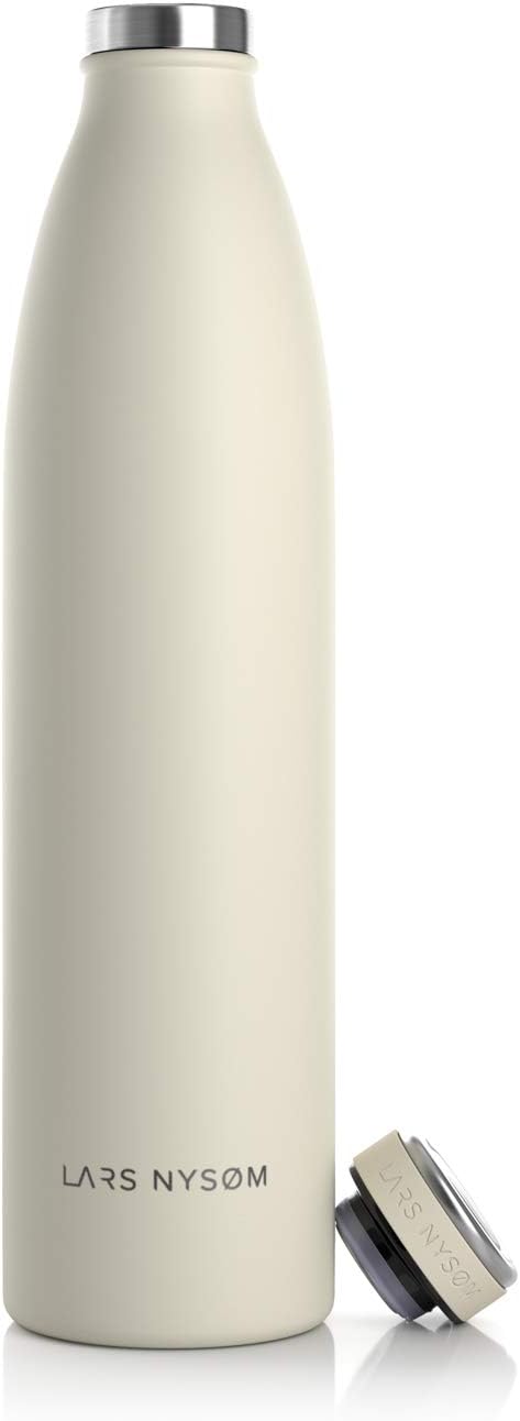 LARS NYSØM Stainless Steel Insulated Water Bottle 12oz 17oz 25oz 34oz 51oz | BPA-free Insulated Thermo Flask for Hot and Cold Beverages | Leakproof Drinking Bottle (Buttercream, 34oz)