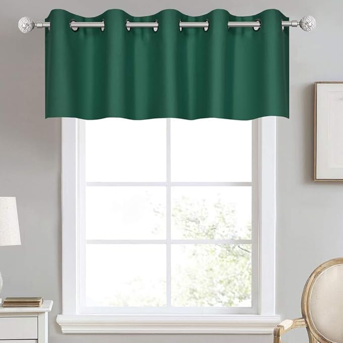 Green Valance for Kitchen Blackout Thermal Insulated 70X18 Inches Short Curtains Drapes Grommet Valance for Bedroom/Living Room 1 Panel