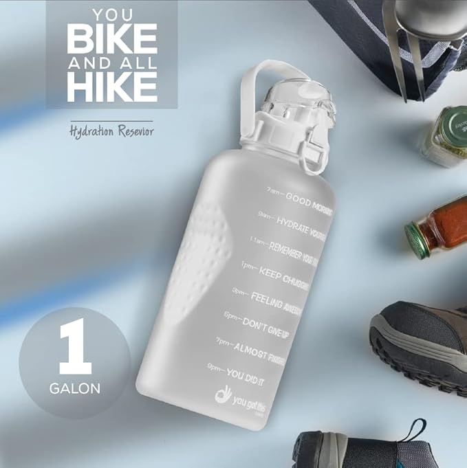 Motivational Water Bottle with Straw & Handle,One Gallon Water Bottle 128 oz/3.8L,Reusable Water Jug, Achieve All-Day Hydration SpillProof, BPA FREE