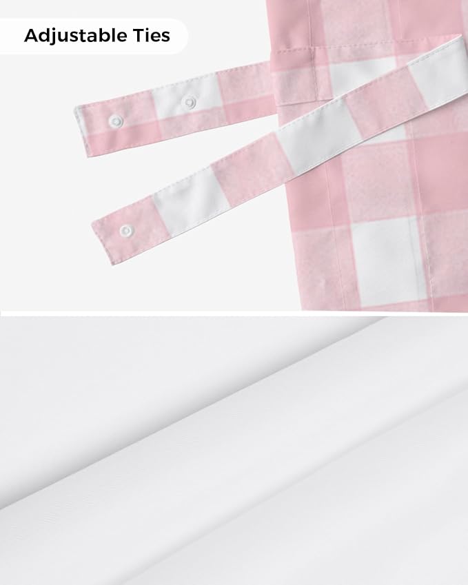 Christmas Blackout Tie Up Valance Curtains for Kitchen Windows Rustic Pink White Buffalo Check Plaid Pattern Window Toppers Balloon Shades for Living Room/Bathroom/Bedroom,1 Panel, 60" X 18",Farmhouse