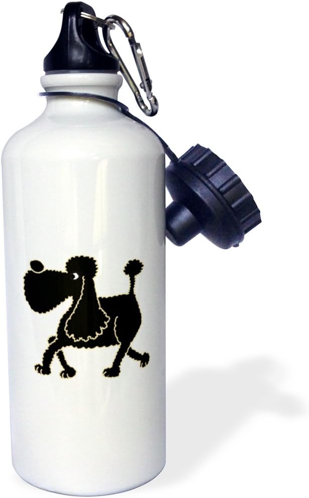 3dRose Funny Black Poodle Art Sports Water Bottle, 21 oz, Multicolor