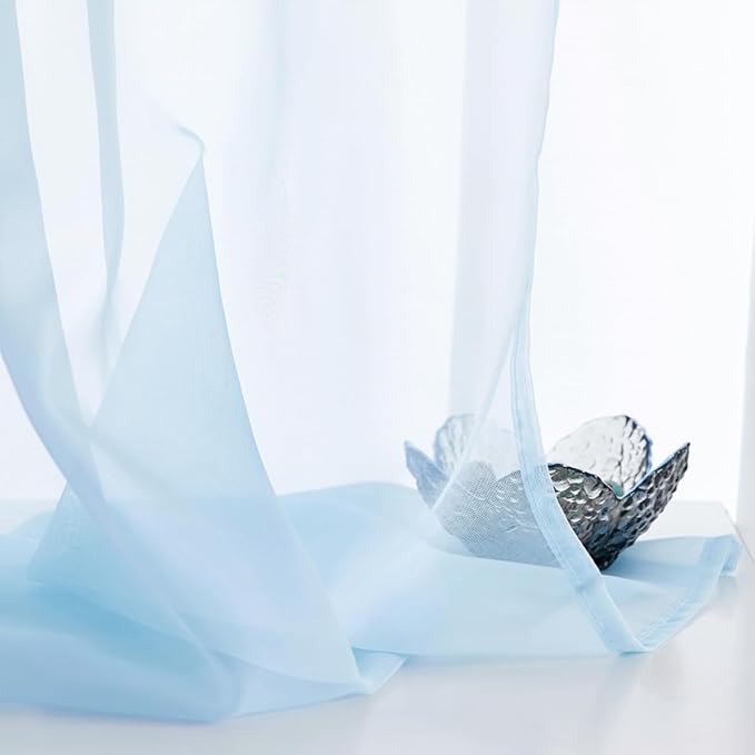 Sky Blue Sheer Curtains 108 Inches Long for Bedroom Rod Pocket Sheer Voile Curtains Panels Light Filtering Baby Blue Sheer Drapes for Windows/Living Room/Boys/Kids Room 52x108 2 Panels