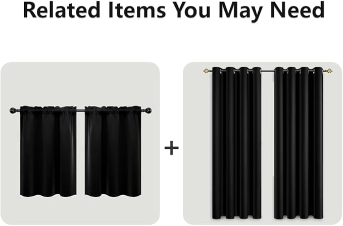 Mrs.Naturall Short Curtains for Windows,Blackout Curtains for Bedroom,Black,45 Inch Length