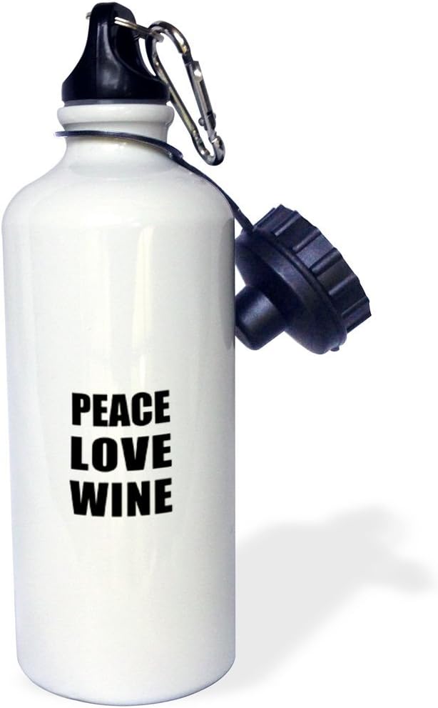 3dRose Peace Love and Wine-Things That Make me Happy-Funny Humorous Gift Sports Water Bottle, 21 oz, Multicolored