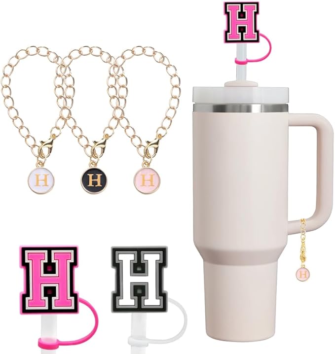 compaitable with stanley cup with accessories,30&40 oz,1 charm letter chain for handle with stanley straw top letter cover for stanley cup (h), small