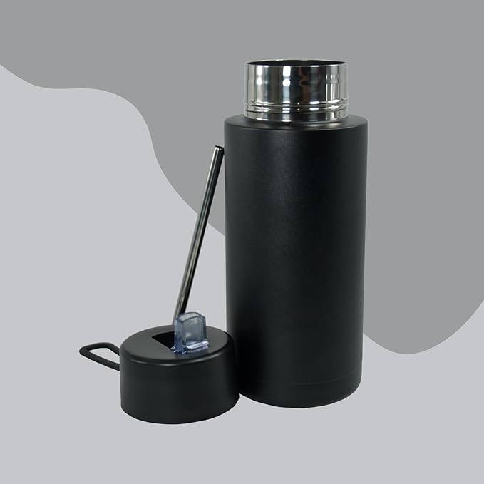 AGH 30oz Water Bottle - Double Wall Vacuum Insulated Stainless Steel Tumbler with Straw - Black