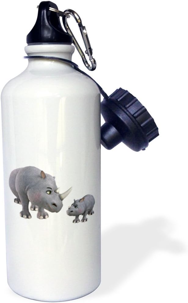 3dRose cartoon rhino mother and son playing together-Sports Water Bottle, 21oz , 21 oz, Multicolored