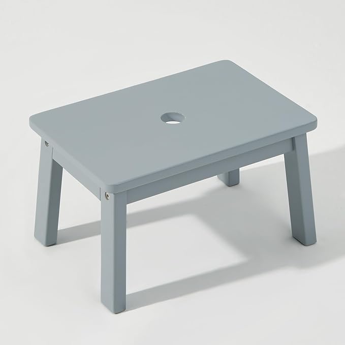 HOUCHICS Wooden Step Stool for Kids,Solid Birch for Kitchen Bedroom Living Room Bathroom Toilet Nursery Toddlers Potty Training Stool with Non-Slip Pads and 220lb Load Capacity (Gray