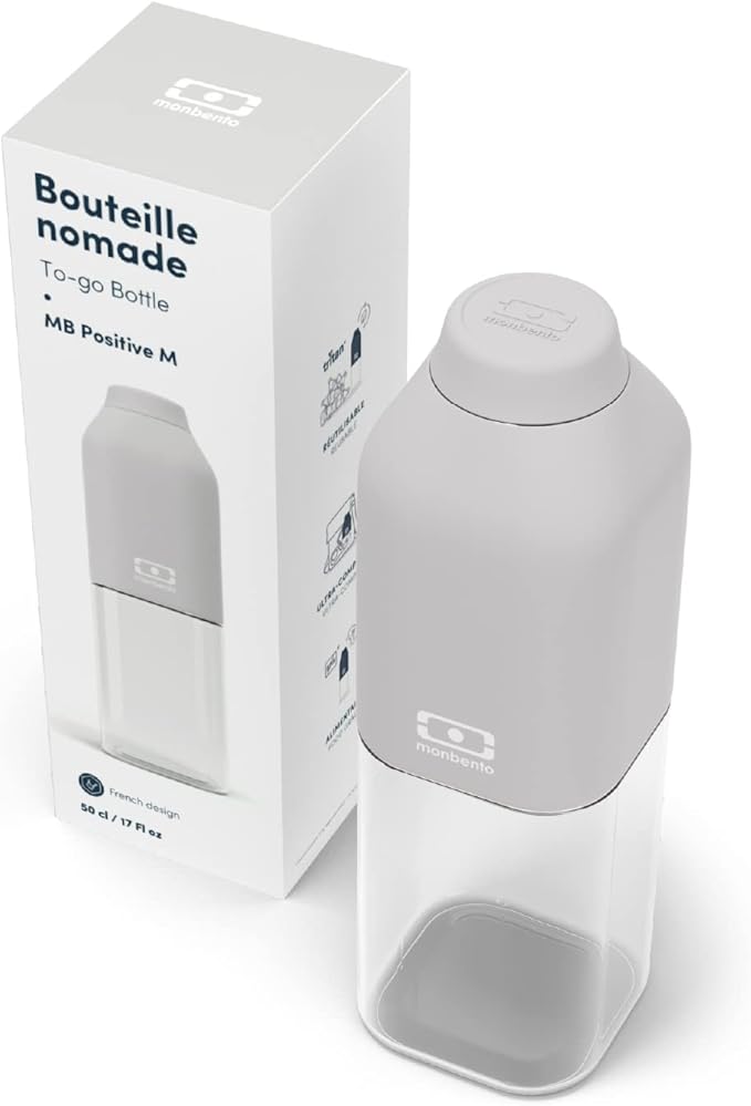 monbento - Water Bottle MB Positive M Coton 17 Oz - Leakproof Water Bottle Perfect for Work, Travel, Sport, or to Slip into a Handbag - BPA Free - Food Grade Safe - Grey