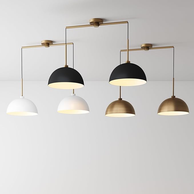 Nathan James Percy Modern 2-Light Pendant Island Light Fixture, Brass Hanging Lights with Gold Metal Shade and Adjustable Cord, for Kitchen, Living Room, Vintage Brass