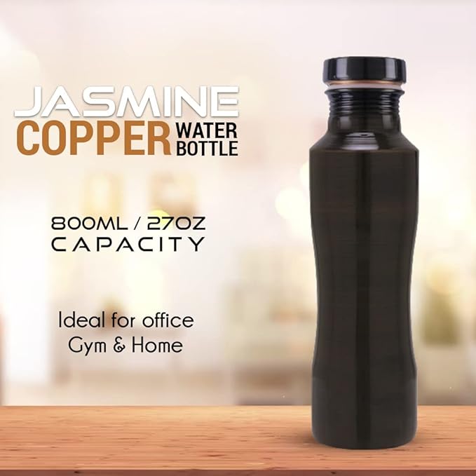 Pure Copper Jasmine Antique Water Bottle: A Premium Design Bottle with Ayurvedic Health Benefits, (800ml / 27oz)