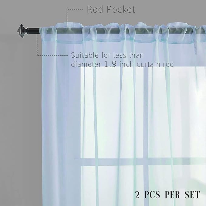 Baby Blue Sheer Curtains 84 Inches Long for Bedroom Rod Pocket Sheer Voile Curtains Panels Light Filtering Blue Sheer Drapes for Windows/Living Room/Boys/Kids Room 52x84 2 Panels