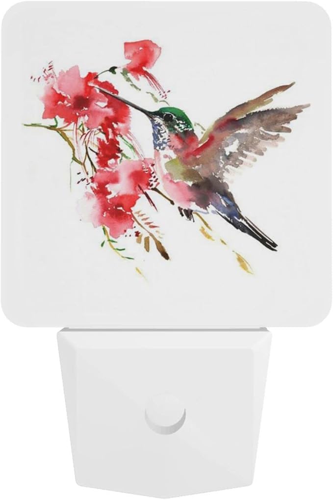 Funny Hummingbird Plug in Night Light Plug into Wall LED Nightlight Auto Sensor Dusk to Dawn lamp for Kids Girls Room Bedroom Bathroom Nursery Kitchen Hallway Stairs Home Decorative