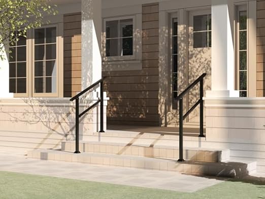 Stair Railing Indoor Outdoor, 68.5" x 36" Fits 4-5 Steps Stair Handrail, Metal Black Railings for Porch Deck Railing, Easy Install Stair Handrail for Home and Commercial Use(1 Pack)