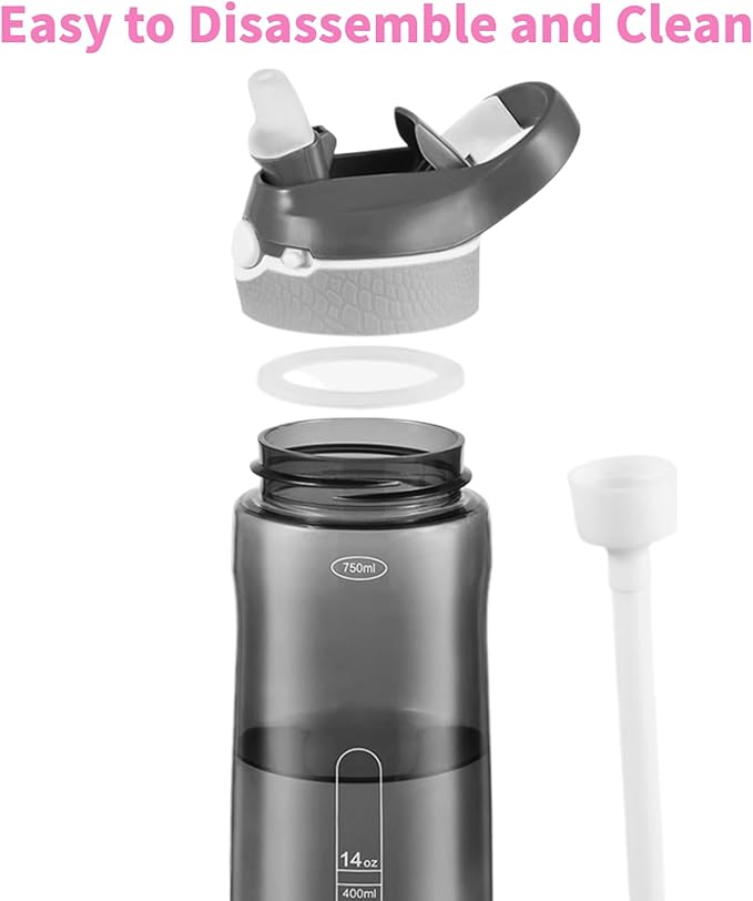 25oz Pink Water Bottle with Clip Handle and Locking Lid, Reusable Travel Tritan Water Bottle with Straw and Sports Plastic Water Bottle - Pink