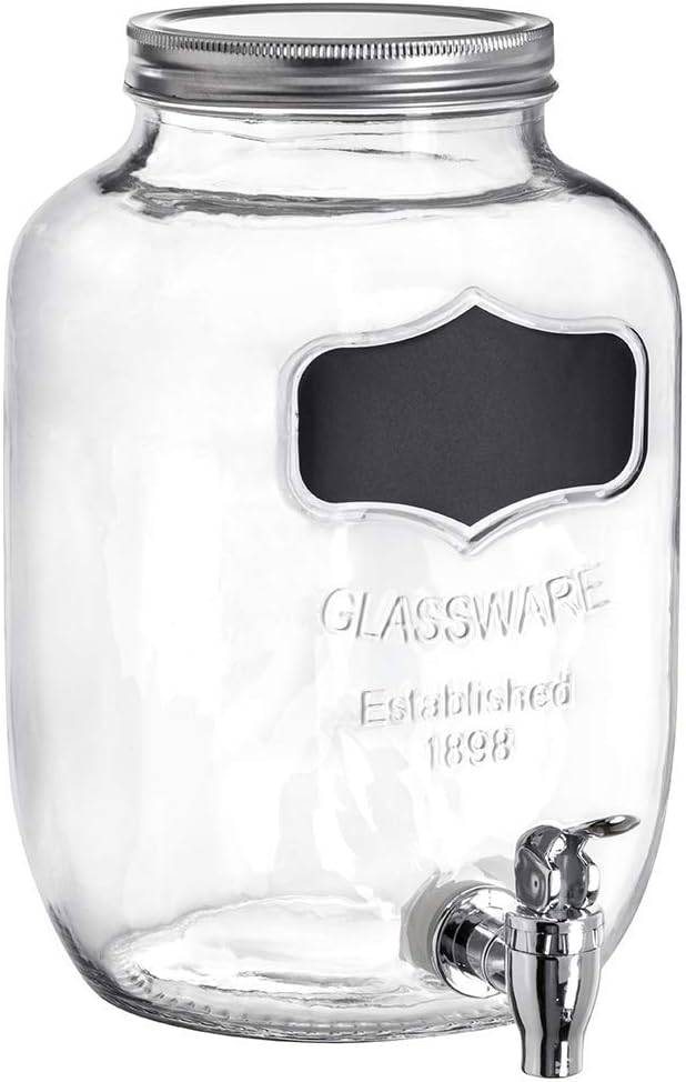 VITTORI, Vintage Drinks Dispenser, Vitolero Water Dispenser, Glass Vitolero with Black Label and Lid, 4 Liters