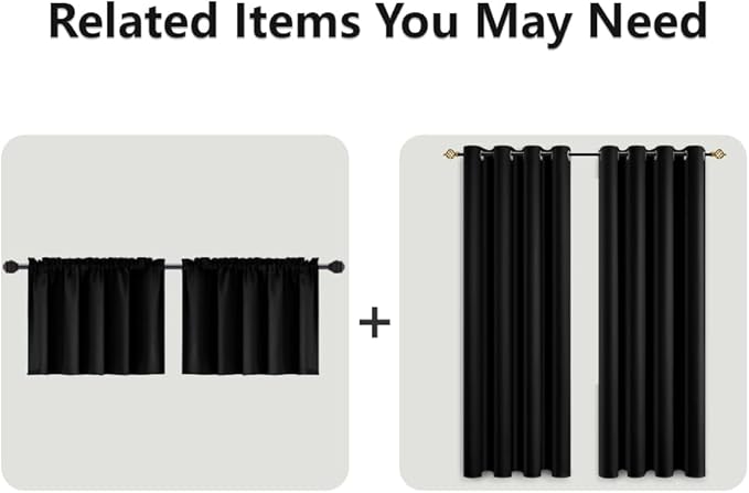 Mrs.Naturall Short Curtains for Windows,Blackout Curtains for Bedroom,Black,45 Inch Length