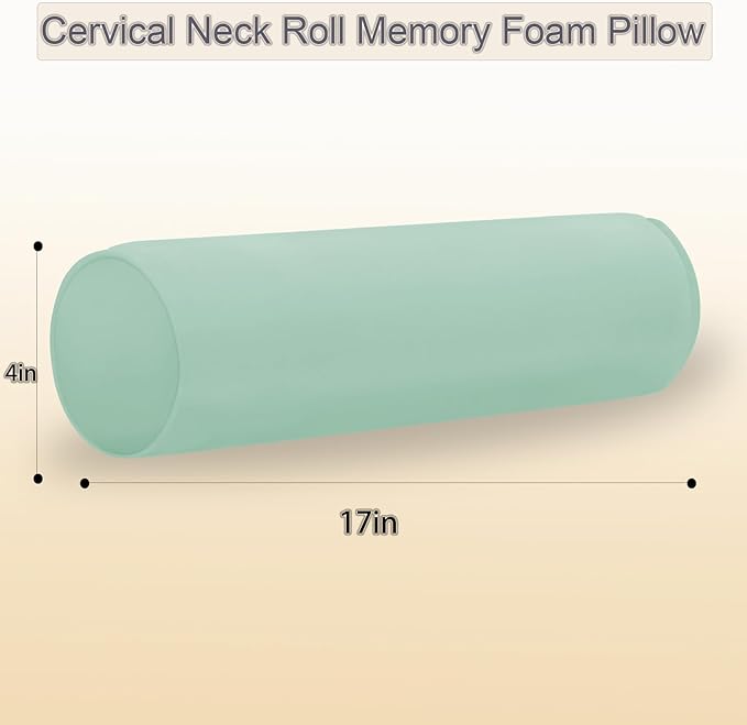 Round Cervical Roll Cylinder Bolster Pillow, 4" x 17" Orthopedic Cervical Roll Memory Foam Ergonomically Pillow forBed, Car, Office and Home Use,with Washable Cover (Light Green)