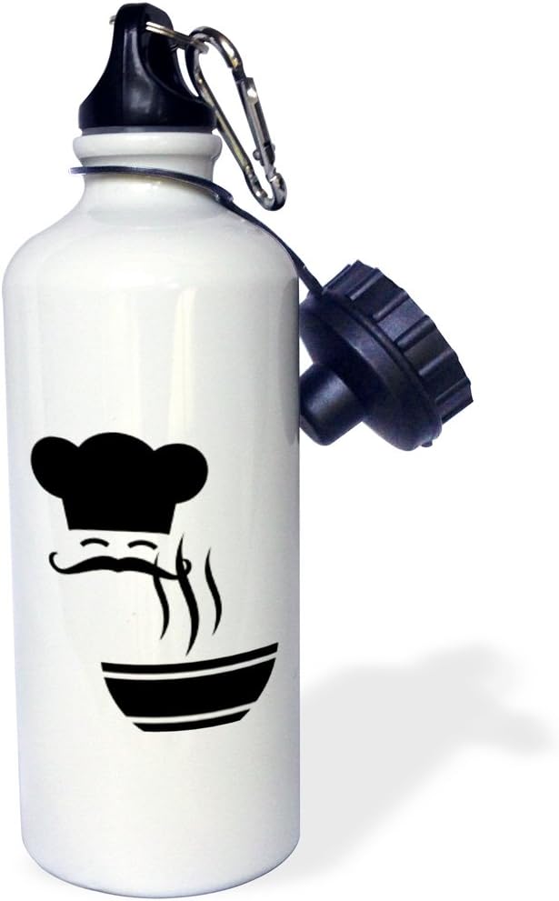 3dRose Silhouette of Chef and Steaming Soup Sports Water Bottle, 21 oz, Multicolored