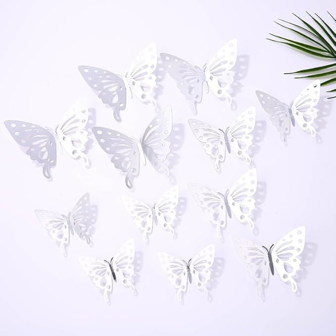 3D Butterfly Wall Decor 48 Pcs 4 Styles 4 Colors 3 Sizes,Gold Silver Laser Rose Butterfly Decorations for Butterfly Birthday Decorations Butterfly Party Decorations Cake Decorations,Removable Sticker