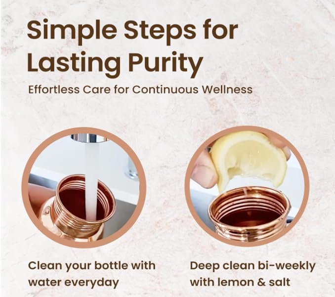 Pure Copper Water Bottle, Hammered Seamless, UNLINED, UNCOATED and LACQURED-FREE, 1000 Ml (33.81 Fl Oz) Capacity For Ayurveda Health Benefits Set of 4, Rose Gold