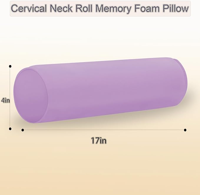 Round Cervical Roll Cylinder Bolster Pillow, 4" x 17" Orthopedic Cervical Roll Memory Foam Ergonomically Pillow forBed, Car, Office and Home Use,with Washable Cover (Lavender Purple)