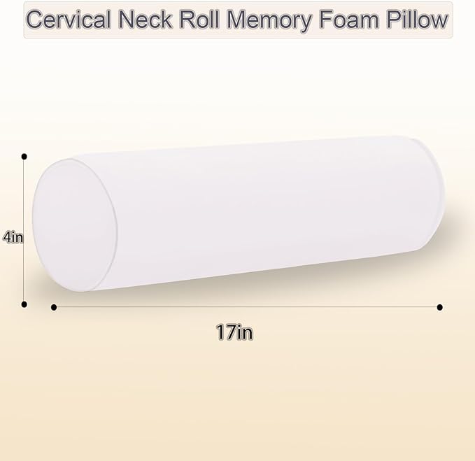 Round Cervical Roll Cylinder Bolster Pillow, 4" x 17" Orthopedic Cervical Roll Memory Foam Ergonomically Pillow forBed, Car, Office and Home Use,with Washable Cover (White)
