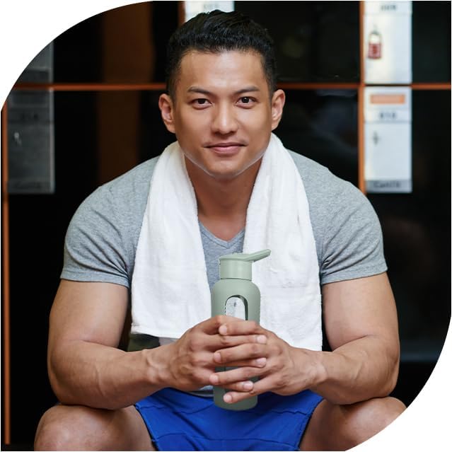 24oz Glass Motivational Water Bottle with Flip Lid Straw, Silicone Protective Sleeve, Handle, Reusable BPA Free (Dune)