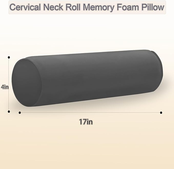 Round Cervical Roll Cylinder Bolster Pillow, 4" x 17" Orthopedic Cervical Roll Memory Foam Ergonomically Pillow forBed, Car, Office and Home Use,with Washable Cover (Black)