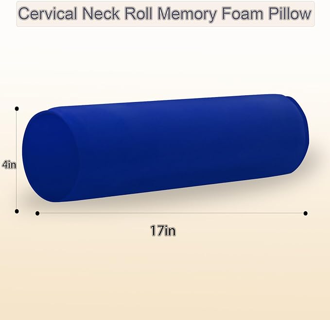 Round Cervical Roll Cylinder Bolster Pillow, 4" x 17" Orthopedic Cervical Roll Memory Foam Ergonomically Pillow forBed, Car, Office and Home Use,with Washable Cover (Blue)