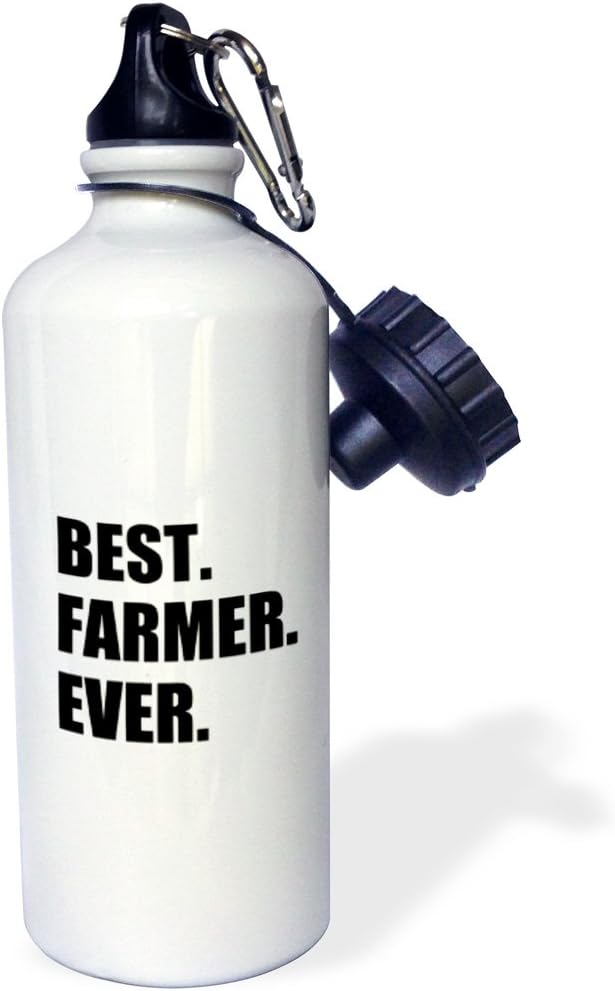 3dRose Best Farmer Ever-Fun Gift Job-Farm-Black Text Sports Water Bottle, 21 oz, Multicolor