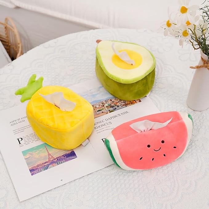 Fruit Tissue Box Cover, Plush Fabric, Home and Car Decorative Accessory (Avocado Shape)