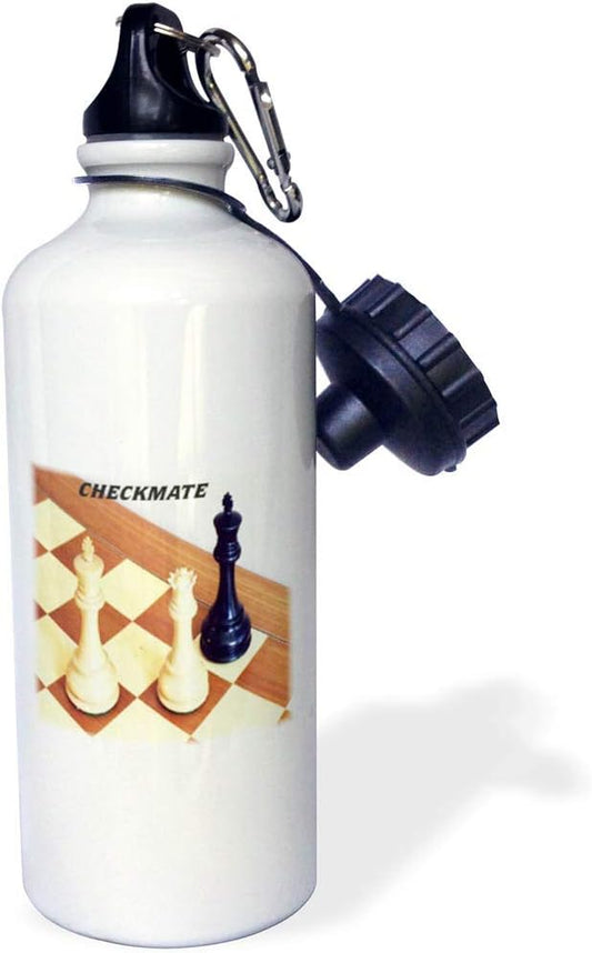 3dRose Chess Pieces with Word Checkmate Sports Water Bottle, 21 oz, White