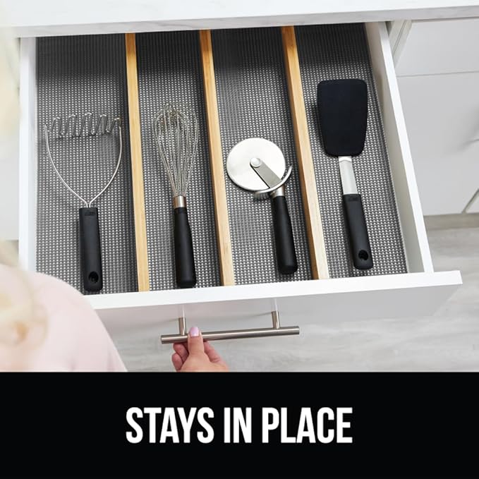 Gorilla Grip powerGRIP Drawer Shelf and Cabinet Liner, Thick Strong Hold, Non-Adhesive Liners Protect Kitchen Cabinets and Cupboard, Bathroom Drawers, Easy Install, Breathable Mat, 17.5" x20', Gray