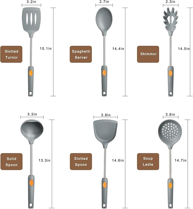 Silicone Kitchen Cooking Utensils Set 6pcs with Stainless steel Handle, Spatula Set Utensil Set, Cooking Utensil Set,Kitchen Tools for Nonstick Cookware