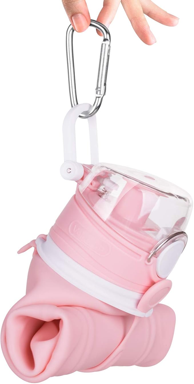 Valourgo 1L Collapsible Water Bottle BPA Free Portable Large Travel Mug Reusable Sports Bottle (35 oz Pink)