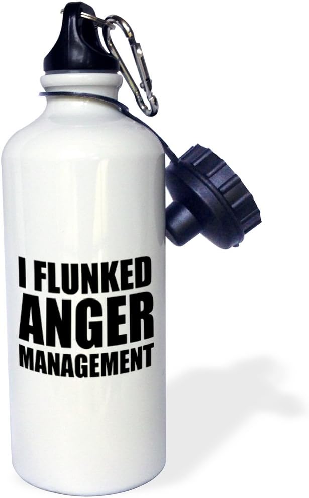 3dRose "I FLUNKED ANGER MANAGEMENT" Sports Water Bottle, 21 oz, White