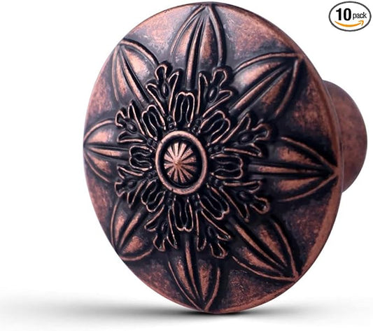 10 Pack Antique Copper Cabinet Knobs,1-2/5" Round Vintage Copper Knobs for Cabinets for Dresser Drawers,Cabinet Hnadles Drawer Knobs and Pulls Retro Copper