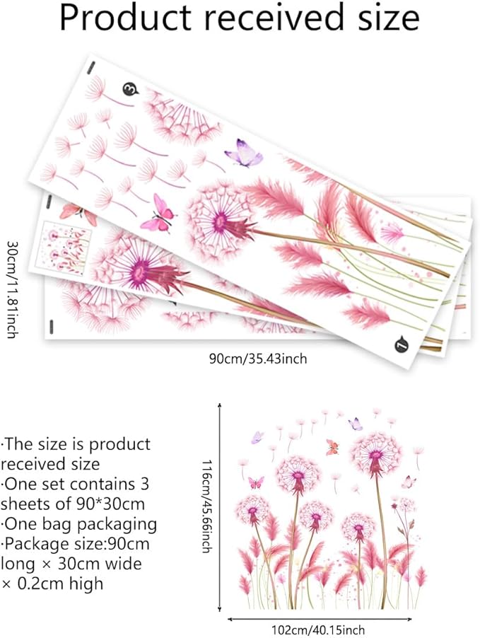 Elegant Flower & Butterfly Wall Stickers - Set of 6, 90cm x 35.43inch Decorative Vinyl Sheets