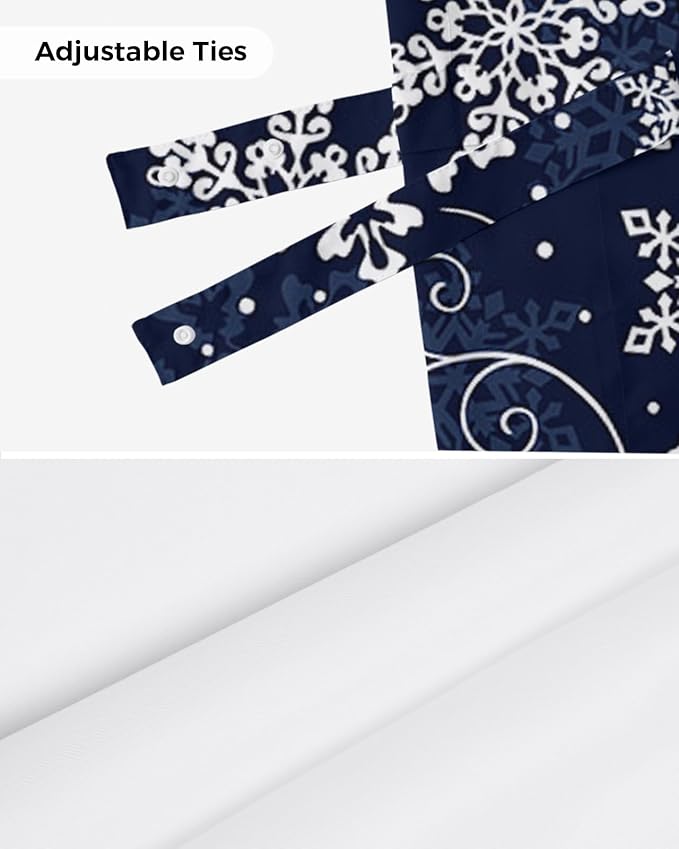 Christmas Blackout Tie Up Valance Curtains for Kitchen Windows White Navy Snowflakes Pattern Window Toppers Balloon Shades for Living Room/Bathroom/Bedroom,1 Panel, 42" X 18", Winter