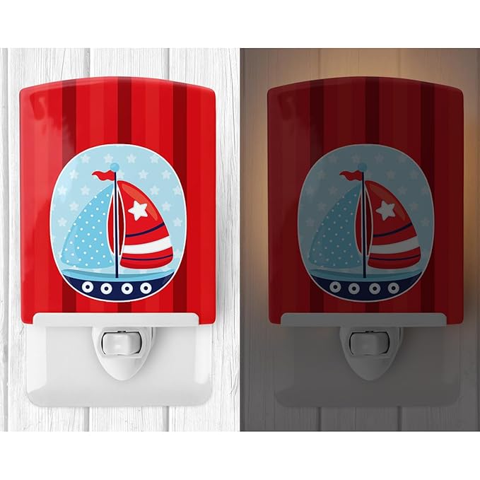 Caroline's Treasures BB8871CNL Nautical Sailboat Ceramic Night Light Compact, UL-Certified, Ideal for Bedroom, Bathroom, Nursery, Hallway, Kitchen, 6x4x3, Multicolor
