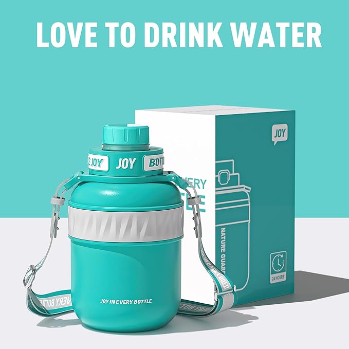 Stainless-Steel Water Bottle: Leakproof Lid, Perfect Sip, Double Insulated, Eco-Friendly, Dishwasher Safe & Stylish Strap (Ocean, 32 oz)