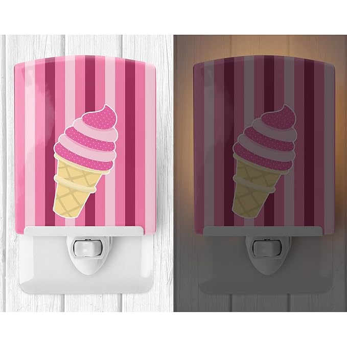 Caroline's Treasures BB9065CNL Ice Cream Cone Pink Swirl Ceramic Night Light Compact, UL-Certified, Ideal for Bedroom, Bathroom, Nursery, Hallway, Kitchen, 6x4x3, Multicolor