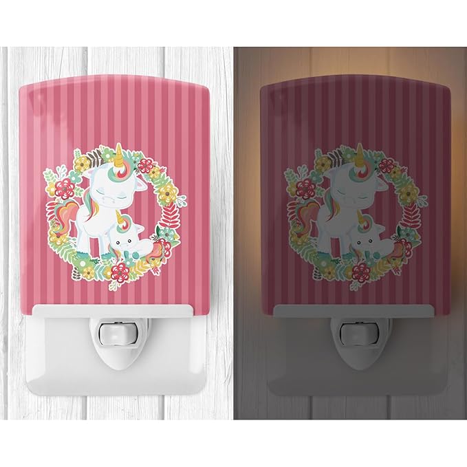 Caroline's Treasures BB8772CNL Unicorn and Flowers Ceramic Night Light Compact, UL-Certified, Ideal for Bedroom, Bathroom, Nursery, Hallway, Kitchen, 6x4x3, Multicolor