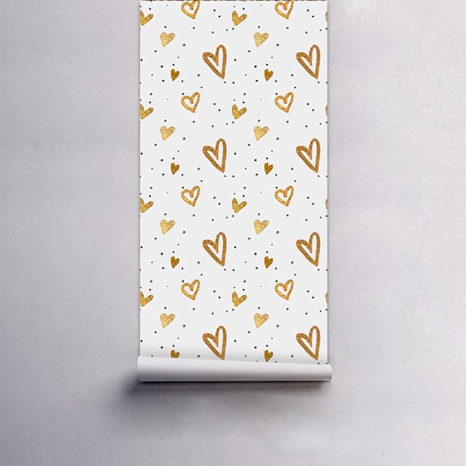 Amaonm Removable 15.8 x 98.4inch Lovely Gold Heart Wall Decals DIY Wallpaper Wall Stickers Murals Decor for Kids Babys Girls Bedroom Teens Nursery Living Room Door Desk Decoration (Heart)