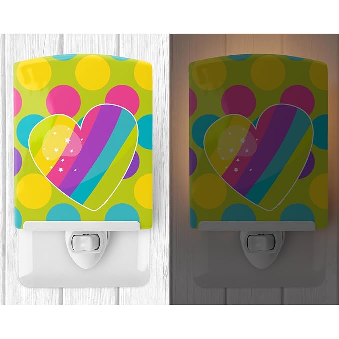 Caroline's Treasures BB9145CNL Multicolor Rainbow Heart Ceramic Night Light Compact, UL-Certified, Ideal for Bedroom, Bathroom, Nursery, Hallway, Kitchen, 6x4x3, Multicolor