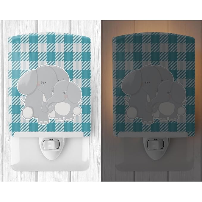 Caroline's Treasures BB8589CNL Elephants Ceramic Night Light Compact, UL-Certified, Ideal for Bedroom, Bathroom, Nursery, Hallway, Kitchen, 6x4x3, Multicolor